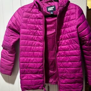 Lands' End Girls' Bright Magenta Quilted Puffer Jacket with Hood